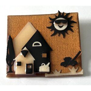 Vintage Lucinda House Pin Happy Sunglasses Sun Lawn Mower Gas Can Summer